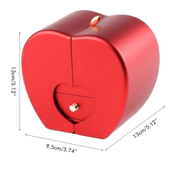 BNIB ACRYLIC APPLE HEART SHAPE PRESERVED RED ROSE RING/JEWELRY PRESENT GIFT BOX - Picture 6 of 16